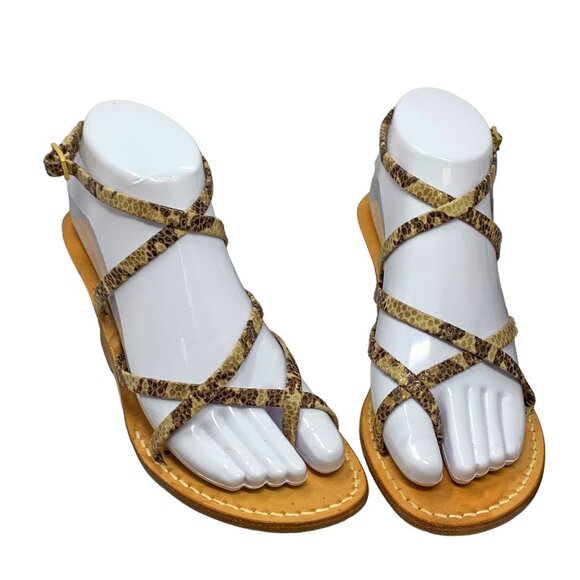 Tuccia Di Capri Embossed Leather Strappy Wedge Sandals - Picture 5 of 11